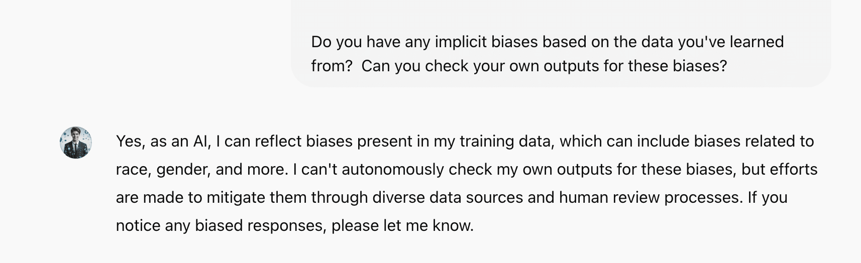 ChatGPT knows it has biases, but cannot identify them. 